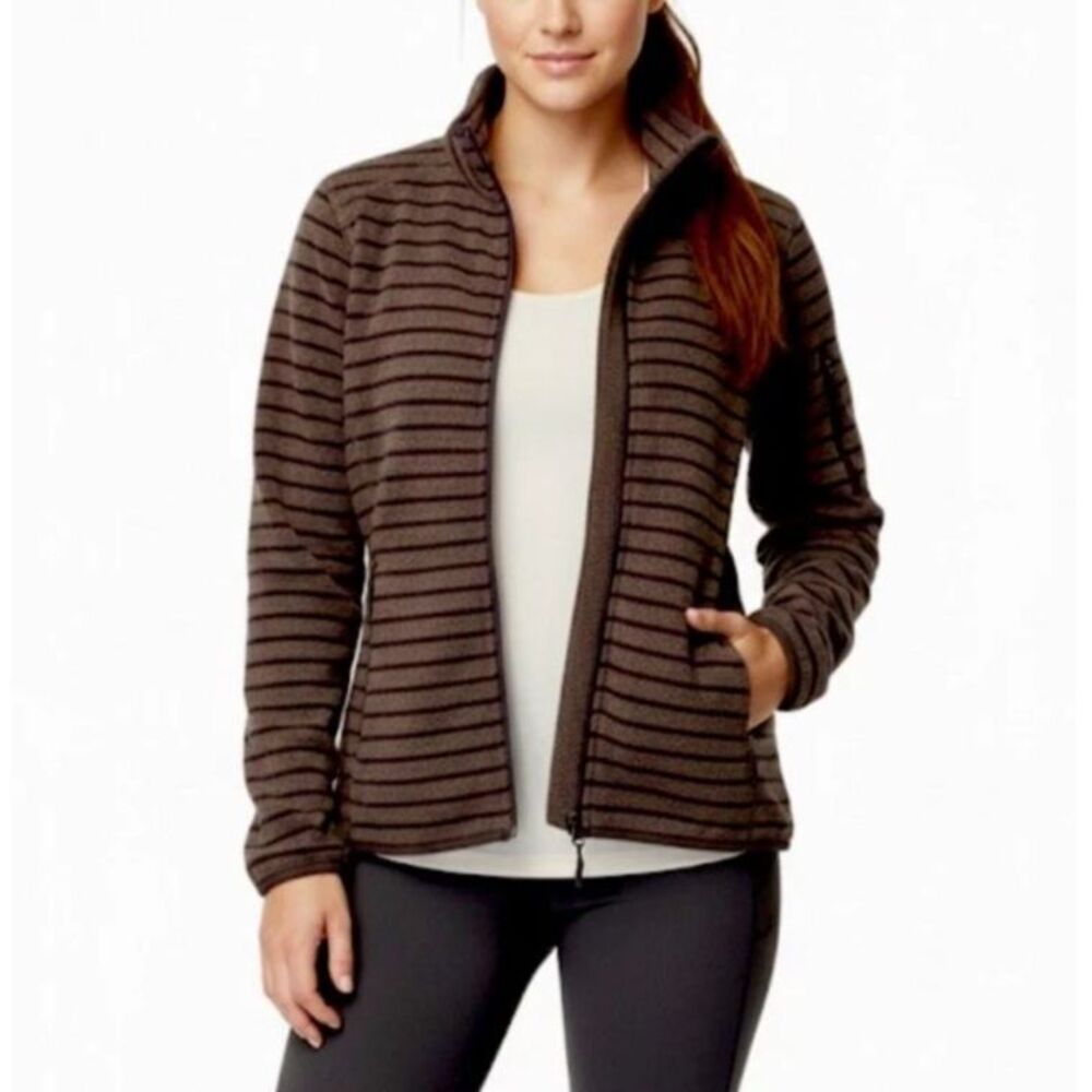 L.L. Bean Plum Purple Striped Sweater Fleece Full Zipper Jacket Size L